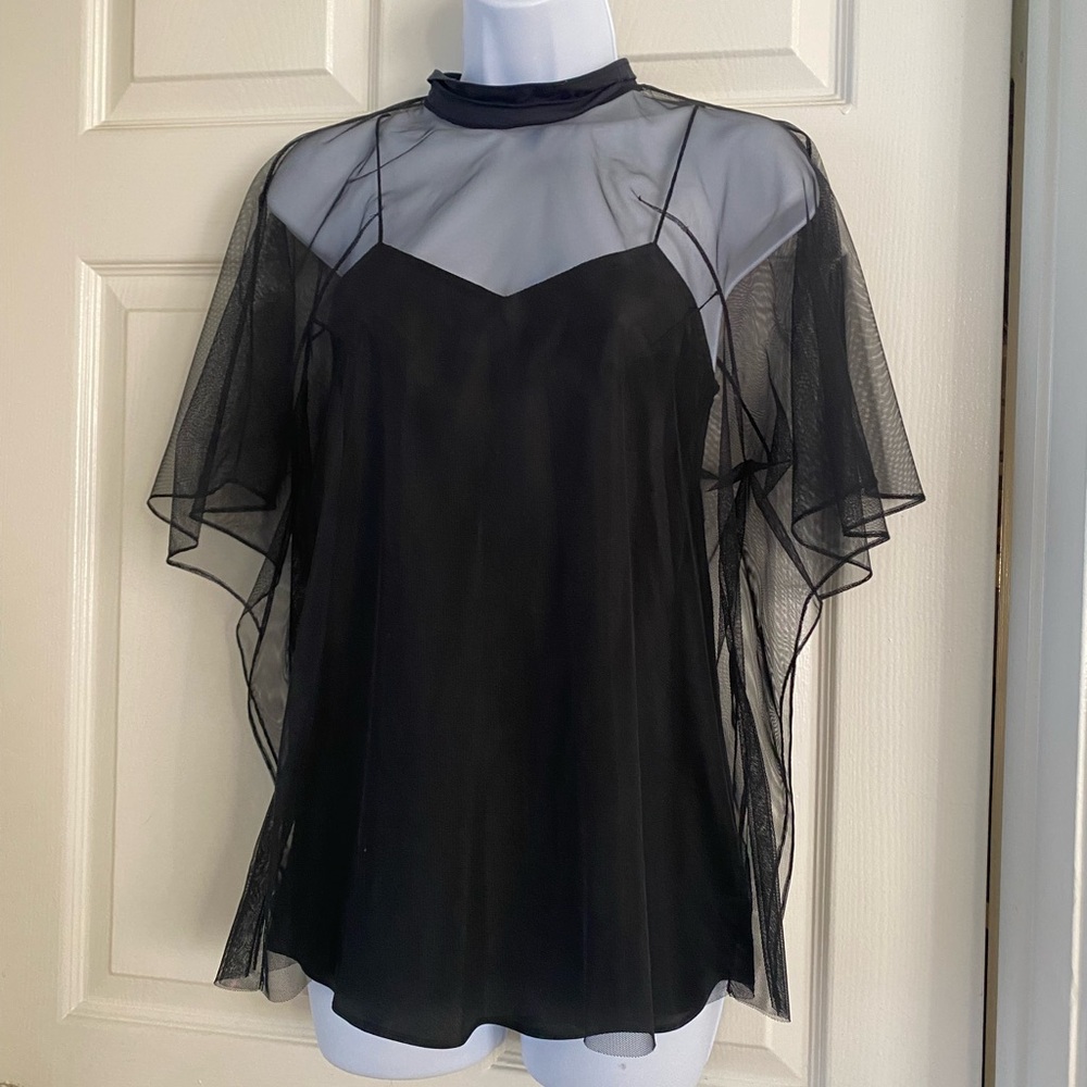 Carven Black Sheer Blouse